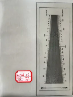 250 mesh SS316 wire mesh reference, 0.04 mm wire and 0.062 mm labeled opening