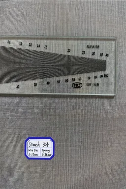 50 mesh SS304 wire mesh reference, 0.15 mm wire and 0.36 mm labeled opening