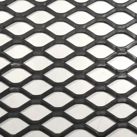 Black expanded metal mesh diamond pattern