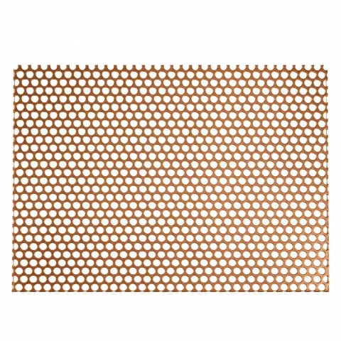 Perforated copper sheet metal with a regular round-hole pattern