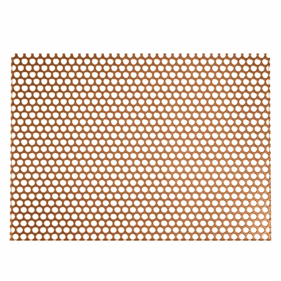 Perforated copper sheet metal with a regular round-hole pattern