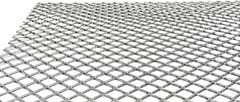 Close-up of silver expanded metal mesh with a continuous pattern of diamond openings