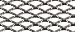 Silver aluminum expanded metal close-up showing raised diamond strands
