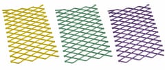 Yellow, green and purple raised aluminum expanded metal samples