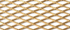 Gold-colored raised expanded metal close-up with angled diamond strands