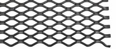 Dark flattened expanded metal close-up showing broad diamond openings and flat strands