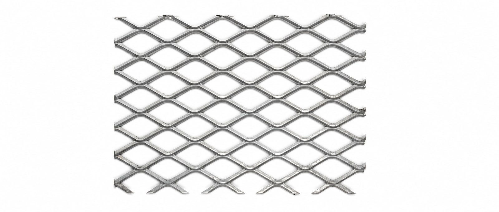 Galvanized expanded metal panel showing a raised diamond pattern from the front