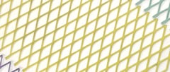 Yellow powder coated expanded metal sheet with diamond openings and trimmed strand ends