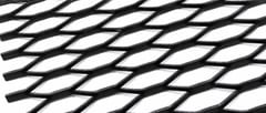 Black raised expanded metal close-up showing deep angled strands