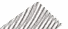 Fine stainless steel expanded metal sheet with small diamond openings on a white background