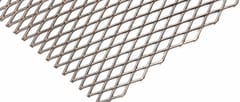 Silver expanded metal sheet with narrow diamond openings and visible cut edges