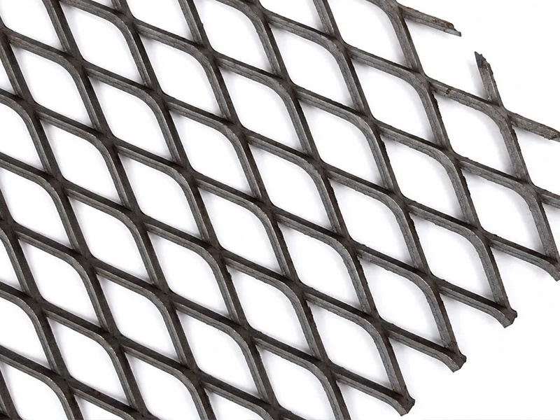 Raised expanded metal mesh with diamond-shaped openings