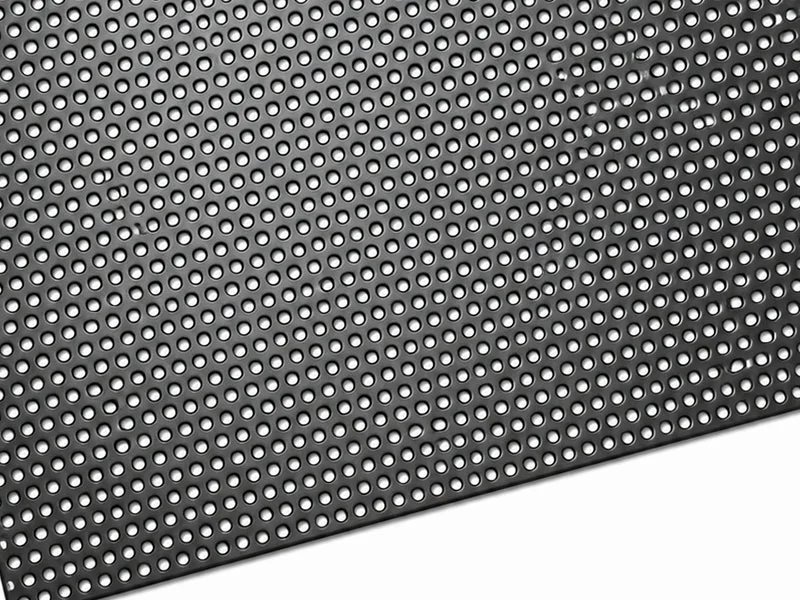 Close-up of a round-hole perforated metal sheet