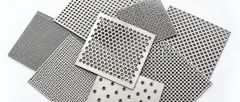 Nickel perforated sheet samples with round, square, hexagonal and decorative hole patterns