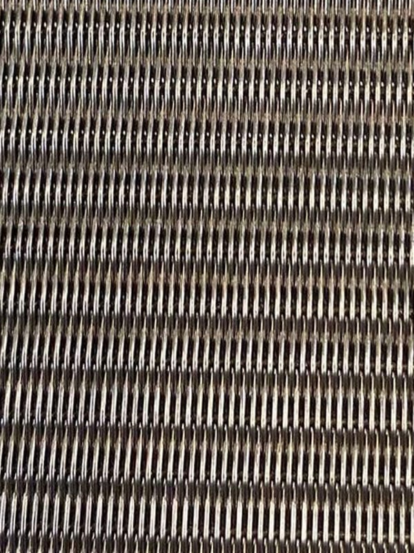 Close-up of densely woven stainless steel Dutch filter cloth showing closely packed wire rows