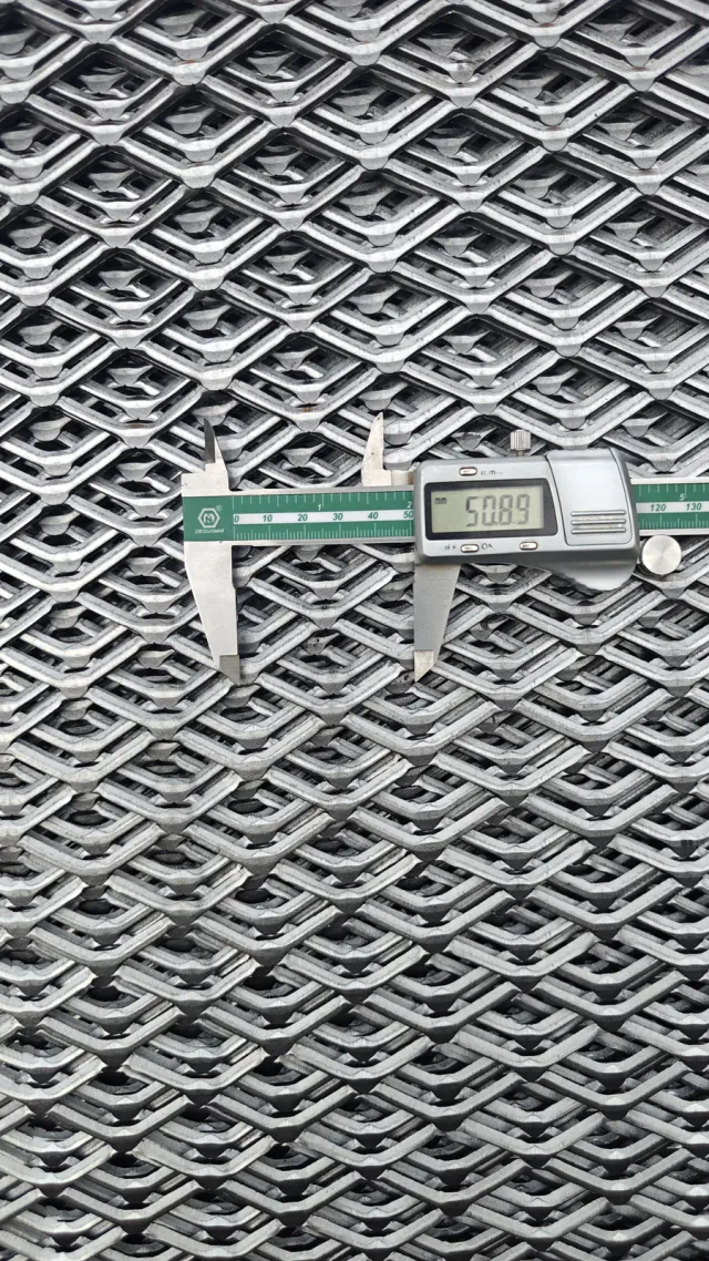 Digital caliper checking expanded metal mesh opening dimensions